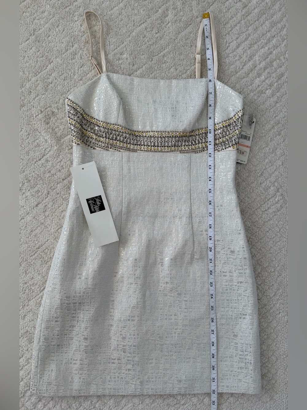 NWT Laundry by Shelli Segal Y2K Ivory Metallic Beaded Mini Dress - Picture 9 of 9